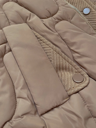 Krótka kurtka zimowa z ozdobnym kapturem S'west beżowy (B8261-12)