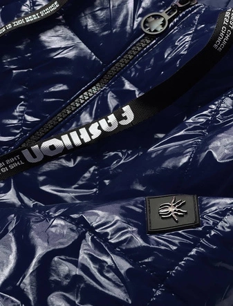 Pikowana kurtka z kapturem granat (br9776)