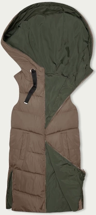 Długa kamizelka damska dwustronna beż-khaki (B8159-12)