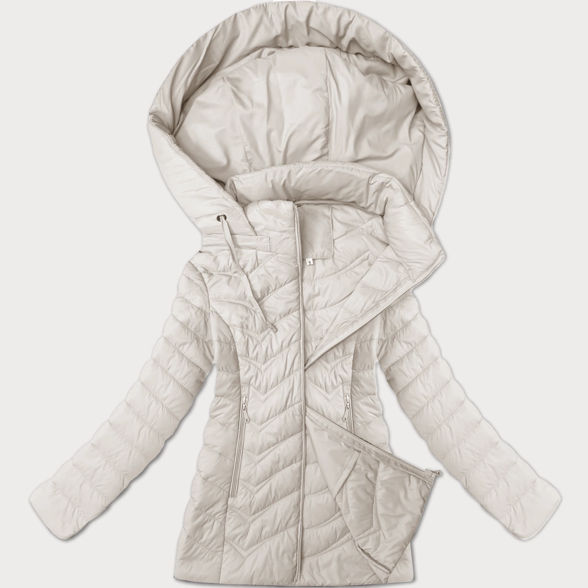 Pikowana kurtka damska z kapturem J Style ecru (16M9238-280)