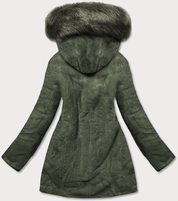 Ciepła kurtka zimowa damska dwustronna khaki (w610)