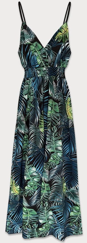 SUKIENKA MAXI NA RAMIĄCZKACH LIŚCIE ZIELONO-NIEBIESKA (21073)
