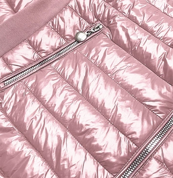 Błyszcząca kurtka damska ze stójką różowa (7210-52)