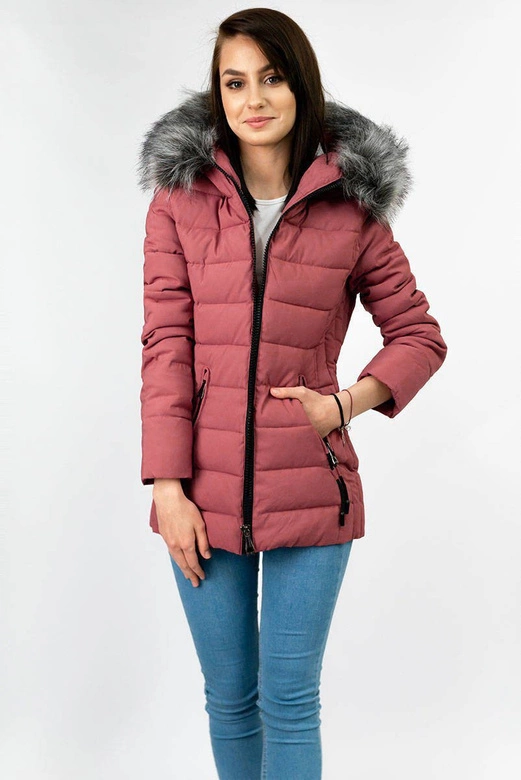 PIKOWANA DAMSKA KURTKA ZIMOWA Z KAPTUREM RÓŻOWA (XB9503X)