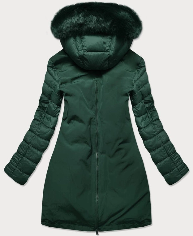 ZIMOWA KURTKA DAMSKA Z ŁĄCZONYCH MATERIAŁÓW CIEMNOZIELONA (7708)