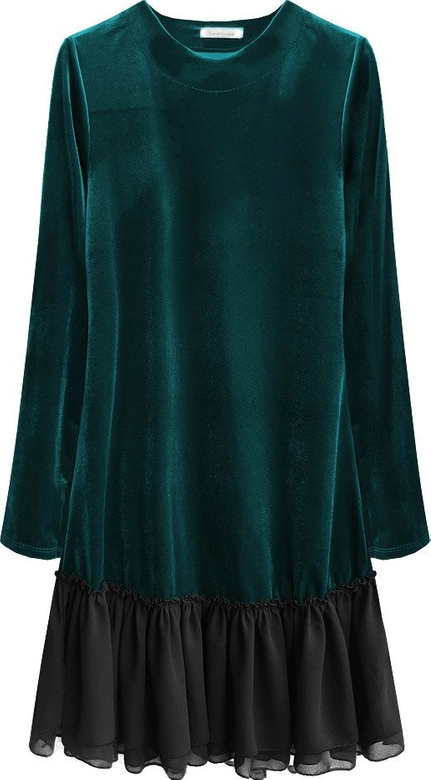 WELUROWA SUKIENKA Z FALBANĄ TURKUSOWA (486ART)