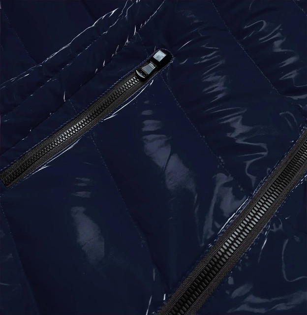 Błyszcząca kurtka damska z ozdobną podszewką granatowa (xw810x)