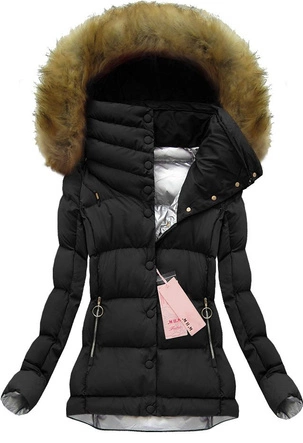 KURTKA DAMSKA ZIMOWA Z KOŁNIERZEM CZARNA (W135)