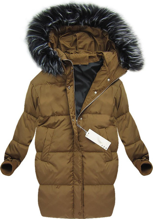 KURTKA OVERSIZE Z PUCHEM NATURALNYM KARMELOWA (7090)