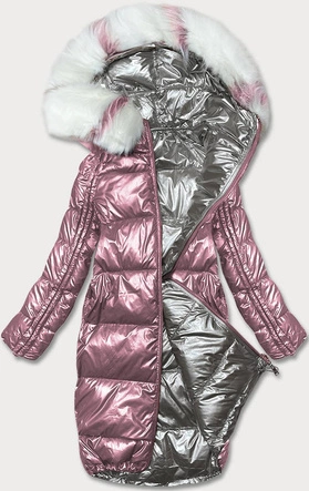 DWUSTRONNA METALICZNA KURTKA ZIMOWA RÓŻOWO-SZARA  (P21-7901-52+61)