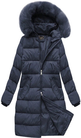 PIKOWANA KURTKA DAMSKA ZIMOWA Z KAPTUREM GRANATOWA (7790-PLUS)