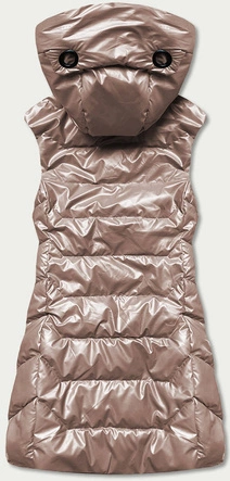 BŁYSZCZĄCA KAMIZELKA DAMSKA Z KAPTUREM CAPPUCCINO (B8019-12)