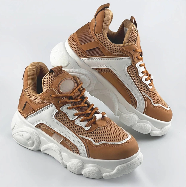 Sneakersy damskie na platformie karmelowe (ym-151)