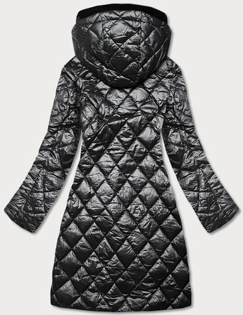 Damska kurtka pikowana z futrzanym kołnierzem czarna (j9-068)