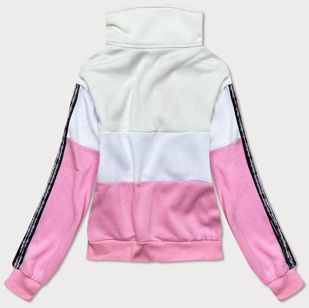 Bluza sportowa damska z rozpinaną stójką ecru-jasny róż (26019)