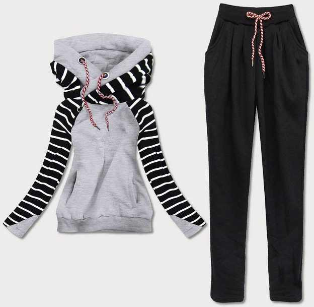 KOMPLET DRESOWY Z KAPTUREM CZARNO-SZARY (AMG740A)