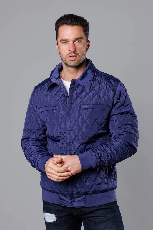 Pikowana kurtka męska z kołnierzem granatowa (58M13080-215)
