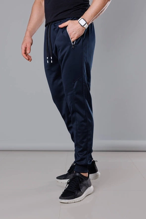 Męskie spodnie dresowe ze ściągaczami granatowe (8K167)
