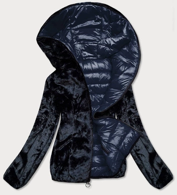 KRÓTKA DWUSTRONNA KURTKA DAMSKA ZIMOWA GRANATOWO-CZARNA (B9580-301)