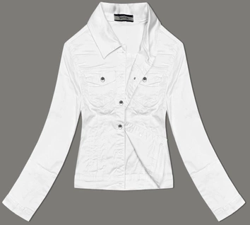 Jeansowa kurtka damska na guziki biała (W023)