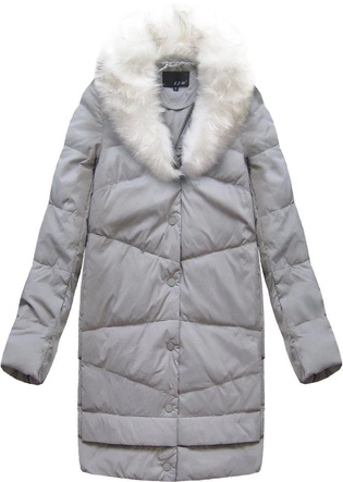 KURTKA DAMSKA ZIMOWA OVERSIZE Z PUCHEM NATURALNYM SZARA (8094)