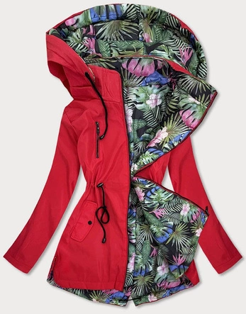 DAMSKA DWUSTRONNA KURTKA Z KAPTUREM CZERWONA/LIŚCIE (SS65)