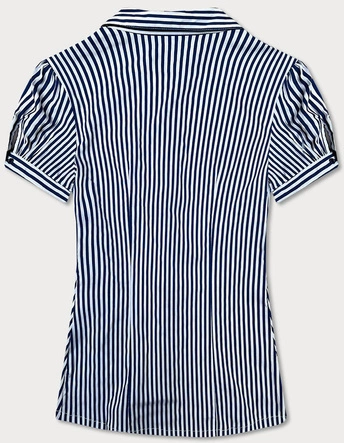 Damska koszula w paski z krótkim rękawem granatowo-biała (SSD2021D)