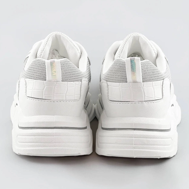 Sneakersy damskie z brokatowymi wstawkami biało-szare (lu-2)