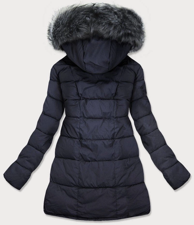 DAMSKA KURTKA PIKOWANA ZIMOWA Z KAPTUREM GRANATOWA (17-032)