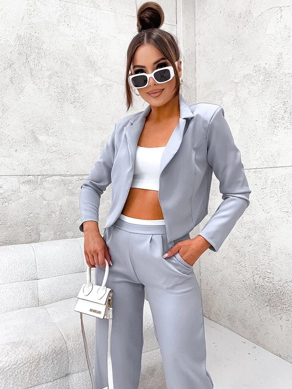 Komplet krótka marynarka + szerokie spodnie szary (8263)