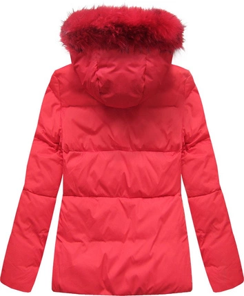 Zimowa krótka pikowana kurtka damska czerwona (7694)