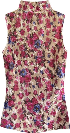 WELUROWY GOLF W KWIATKI ZŁOTO-AMARANTOWY (3684/4)