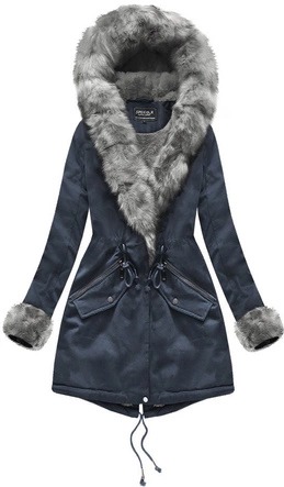 BAWEŁNIANA DAMSKA PARKA ZIMOWA Z FUTREM GRANATOWA (XW801-5X)