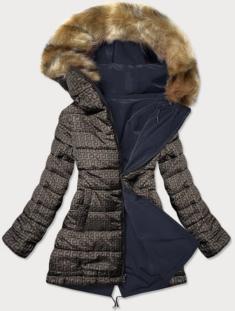 Dwustronna kurtka damska granatowo-brązowa (w555)