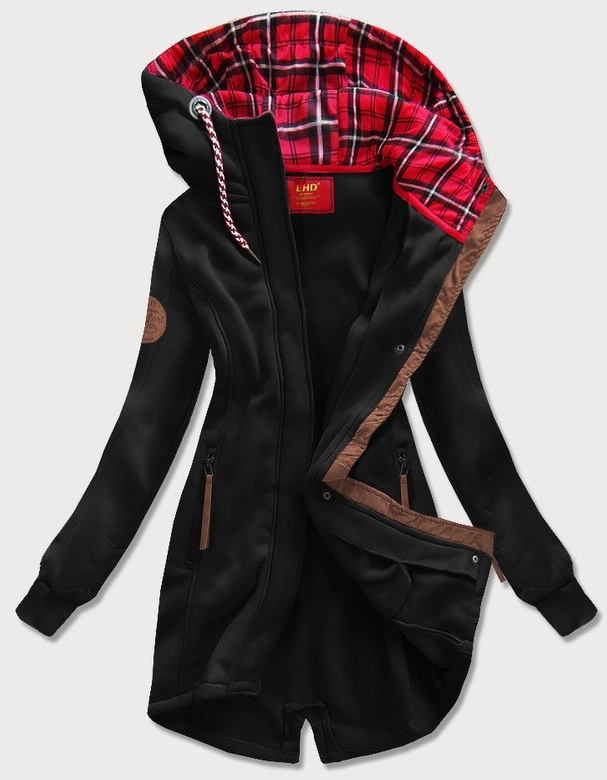 DŁUGA BLUZA DAMSKA Z KAPTUREM CZARNA (AMG-675)