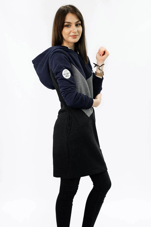 DŁUGA BLUZA Z KAPTUREM GRANATOWO-SZARA (AMG-737)