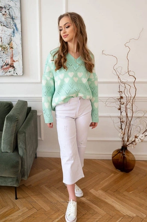 SWETER DAMSKI W SERDUSZKA MIĘTOWY (670ART)