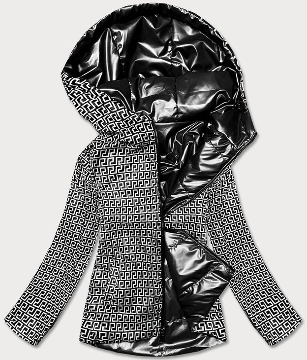 DWUSTRONNA KURTKA DAMSKA Z KAPTUREM CZARNA (B9793-1)