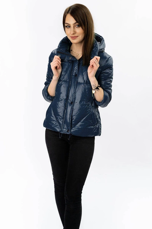 Damska kurtka pikowana z odpinanym kapturem granatowa (7564)