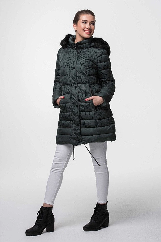 DAMSKA ZIMOWA PIKOWANA KURTKA Z KAPTUREM ZIELONA (J18-003)