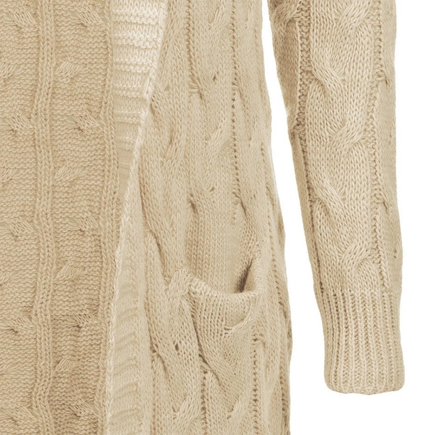 DŁUGI SWETER Z KAPTUREM I KIESZENIAMI BEŻOWY (111ART)