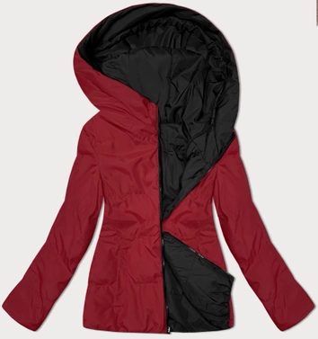 Dwustronna krótka kurtka damska z kapturem czarno-czerwona (16M2155-270)