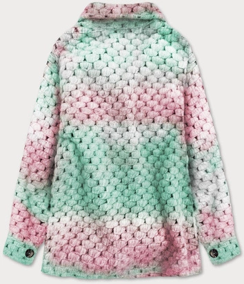 Koszulowa kurtka damska ze stójką różowo-miętowa (1132)