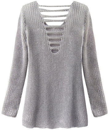 SWETER Z WYCIĘCIAMI NA PLECACH SZARY (225ART)