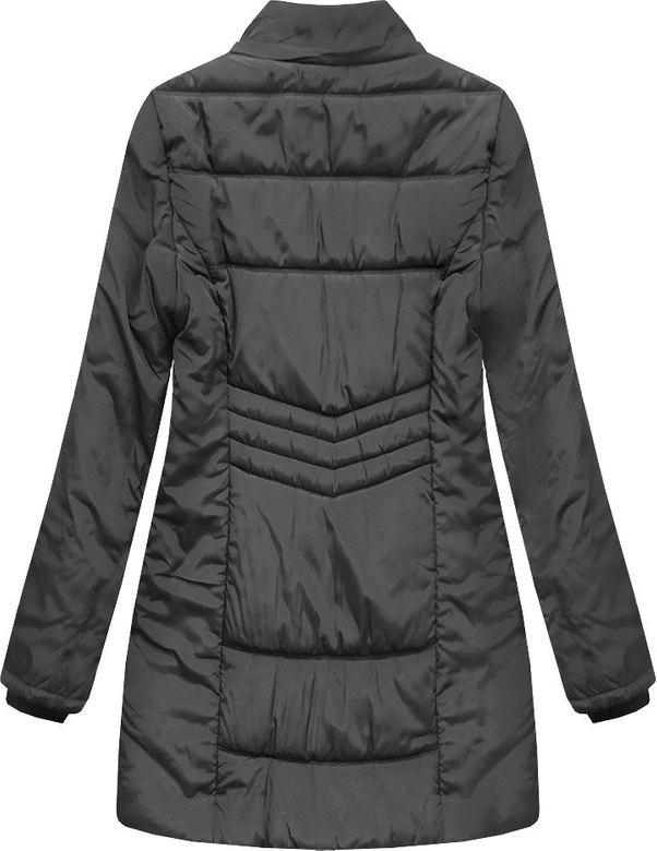 DŁUŻSZA PIKOWANA KURTKA Z KAPTUREM CIEMNOSZARA (B2625-30)