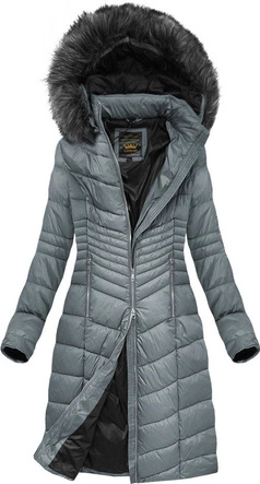 DAMSKA PIKOWANA KURTKA ZIMOWA Z KAPTUREM SZARA (7762BIG)