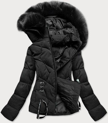 DAMSKA KRÓTKA KURTKA ZIMOWA Z KAPTUREM CZARNA (H1021-01)