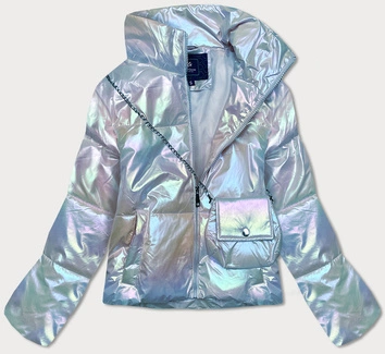 Opalizująca damska kurtka z torebką niebieska (ag3-07)