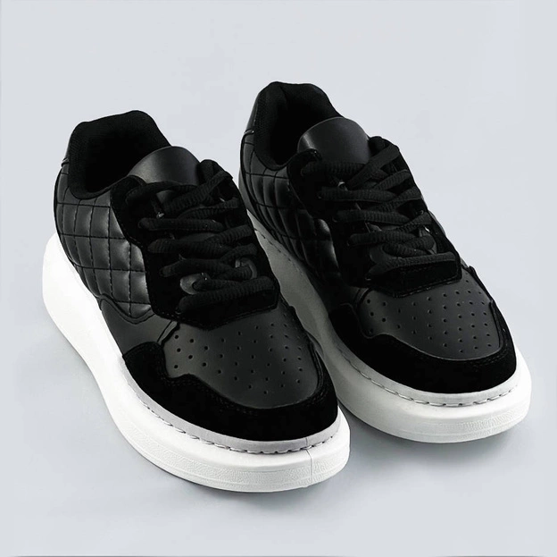 Damskie sznurowane półbuty sportowe czarno-białe (rc-50)