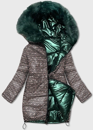 DWUSTRONNA KURTKA DAMSKA ZIMOWA ZIELONO-BEŻOWA (HS-807)
